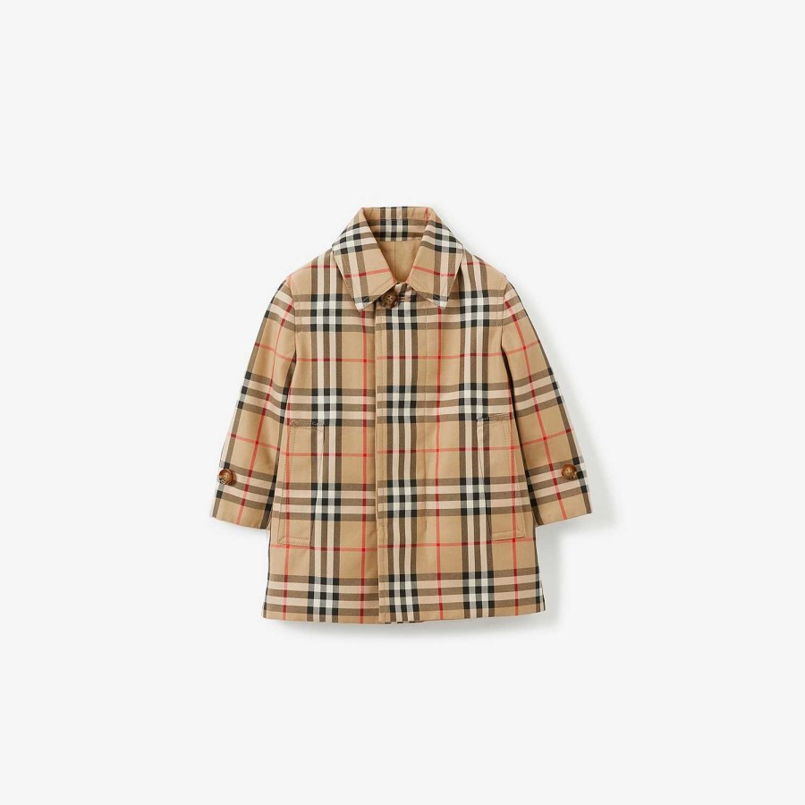 Barn Burberry Babypresenter|Kaffor och jackor | Vändbar Check Gabardine Car Coat Arkiv Beige