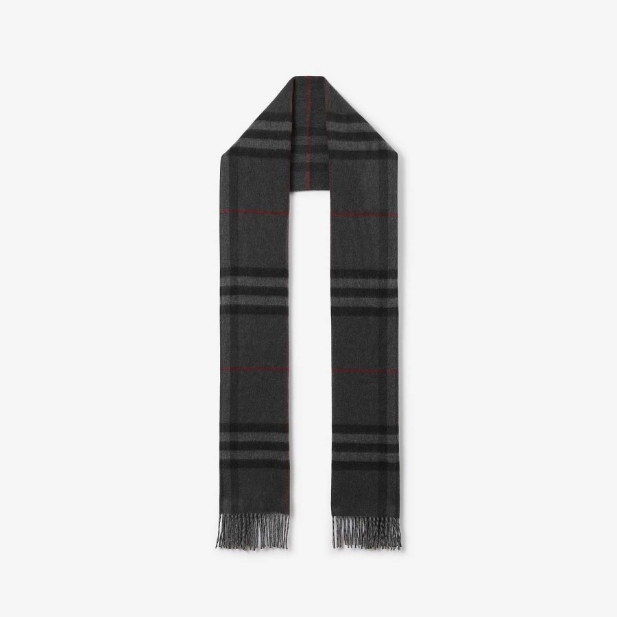 Män|Kvinnor Burberry Personliga presenter | Vändbar Check Cashmere Scarf Träkol