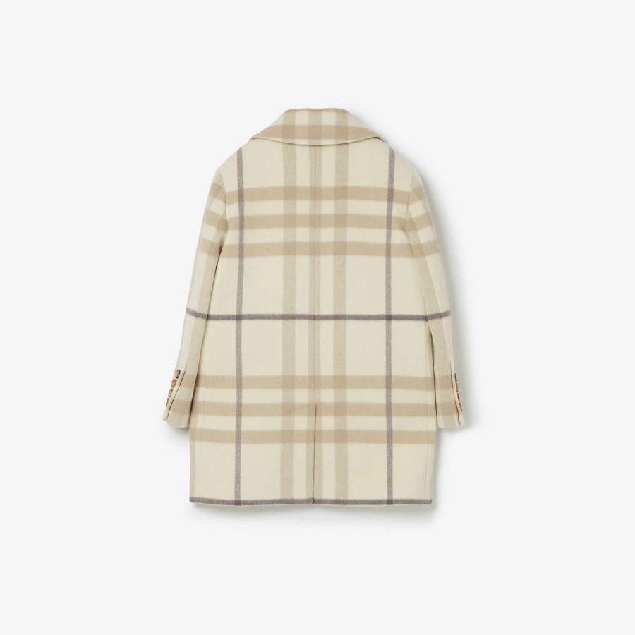 Barn Burberry Badkläder|Kaffor & Jackor | Check Wool Cashmere Coat Dove Beige