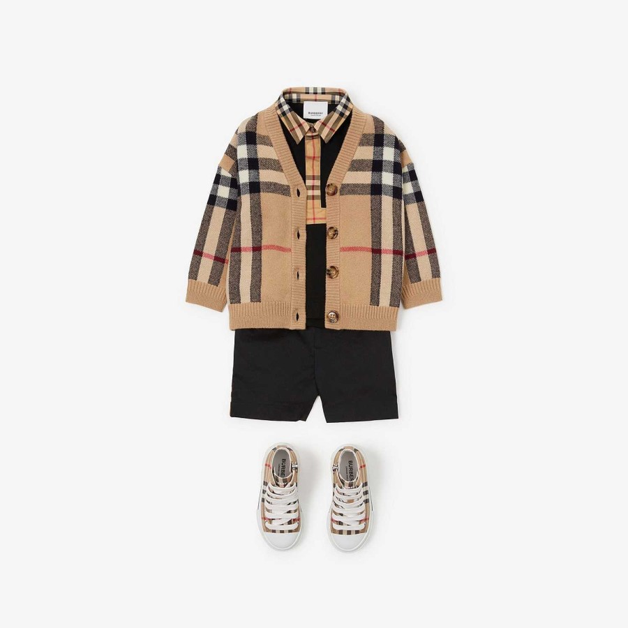 Barn Burberry Babypresenter|stickat och tröjor | Check Ull Cashmere Cardigan Arkiv Beige