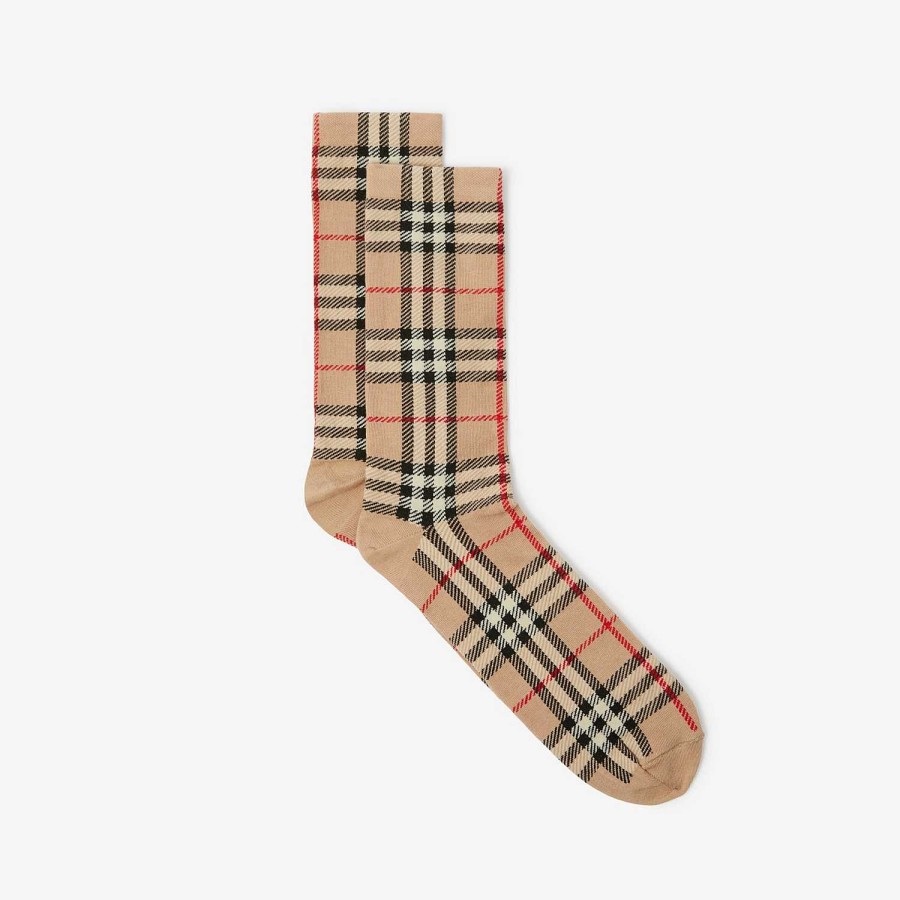 Män Burberry Strumpor | Vintage Check Intarsia Cotton Cashmere Blend strumpor Arkiv Beige