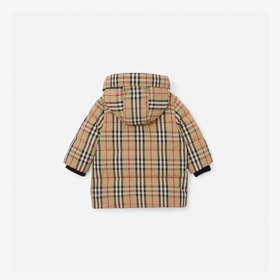 Barn Burberry Babypresenter|Kaffor och jackor | Horseferry Motiv Vintage Check Puffer Coat Arkiv Beige