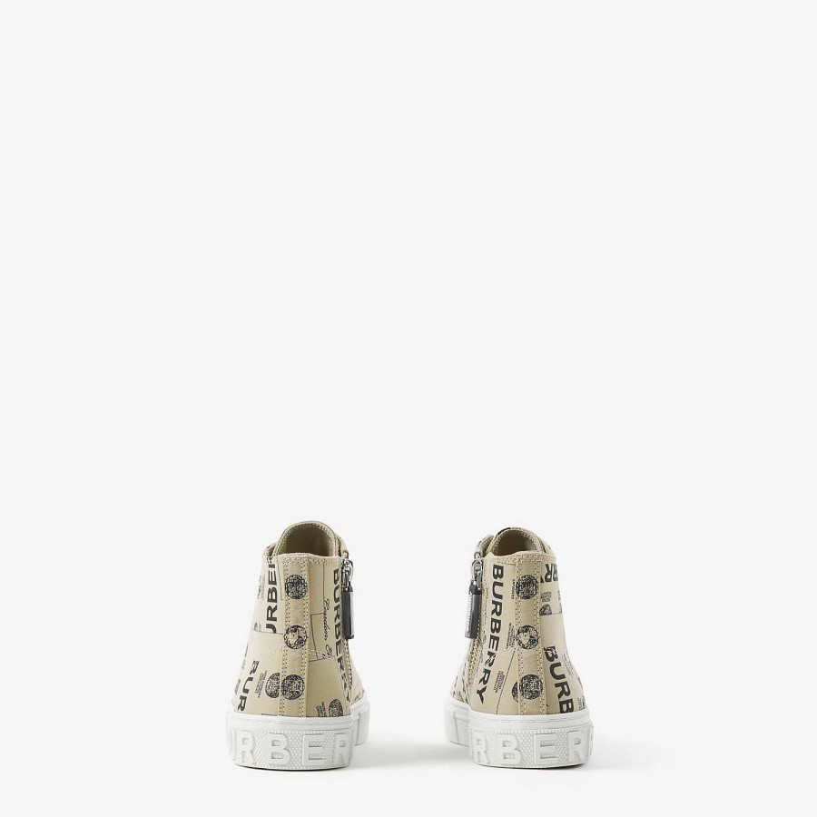 Barn Burberry Skor | Höga sneakers med etiketttryck Arkiv Beige