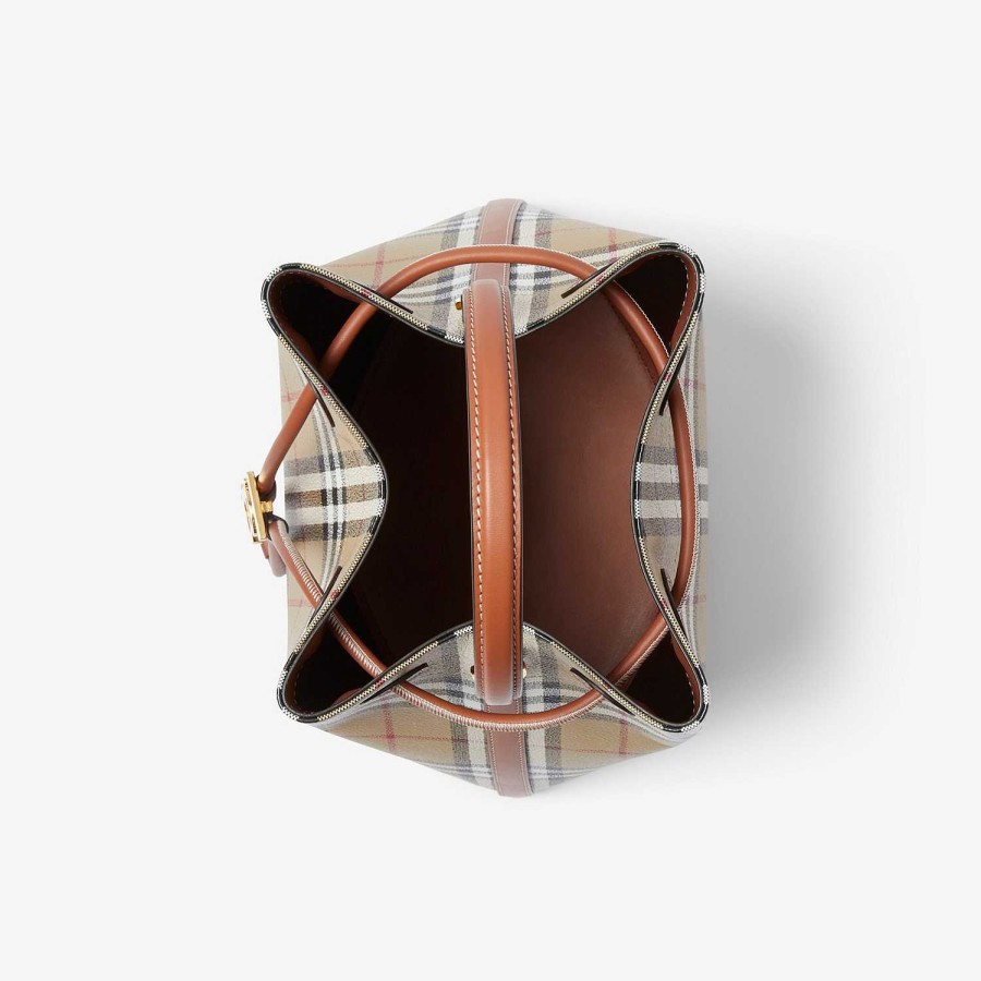 Kvinnor Burberry Check|Crossbody | Liten Tb Bucket Bag Arkiv Beige/Briar Brun