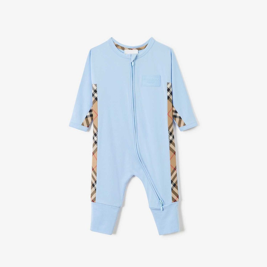 Barn Burberry Babypresenter|Växer och presentset | Babypresentset i tre delar av bomullsblandning Ljus porslinsblå