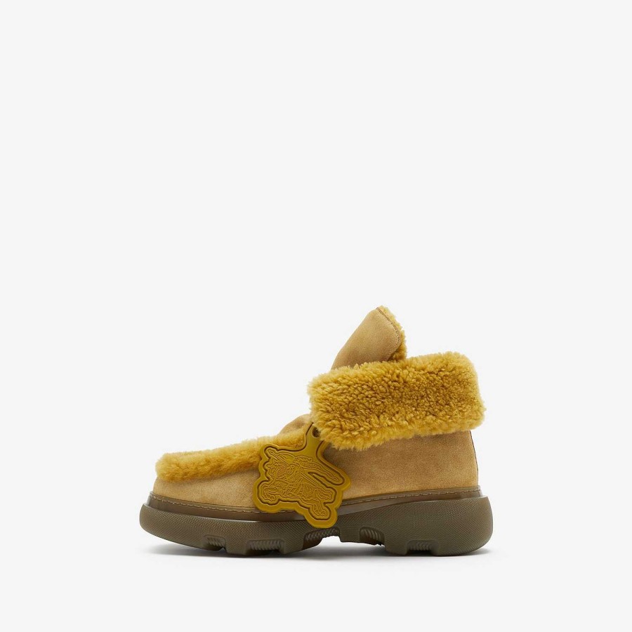 Kvinnor Burberry Stövlar | Shearling Creeper High Shoes Manilla/Amber Gul