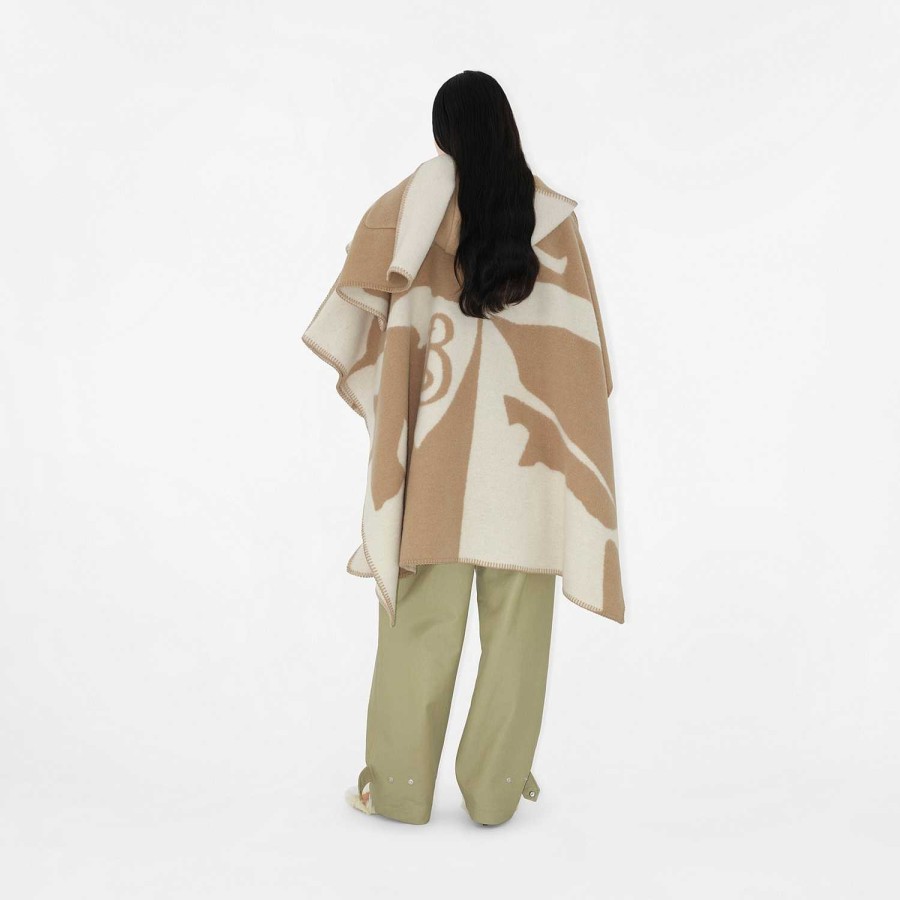 Kvinnor Burberry Capes | Ekd Wool Filt Cape Arkiv Beige