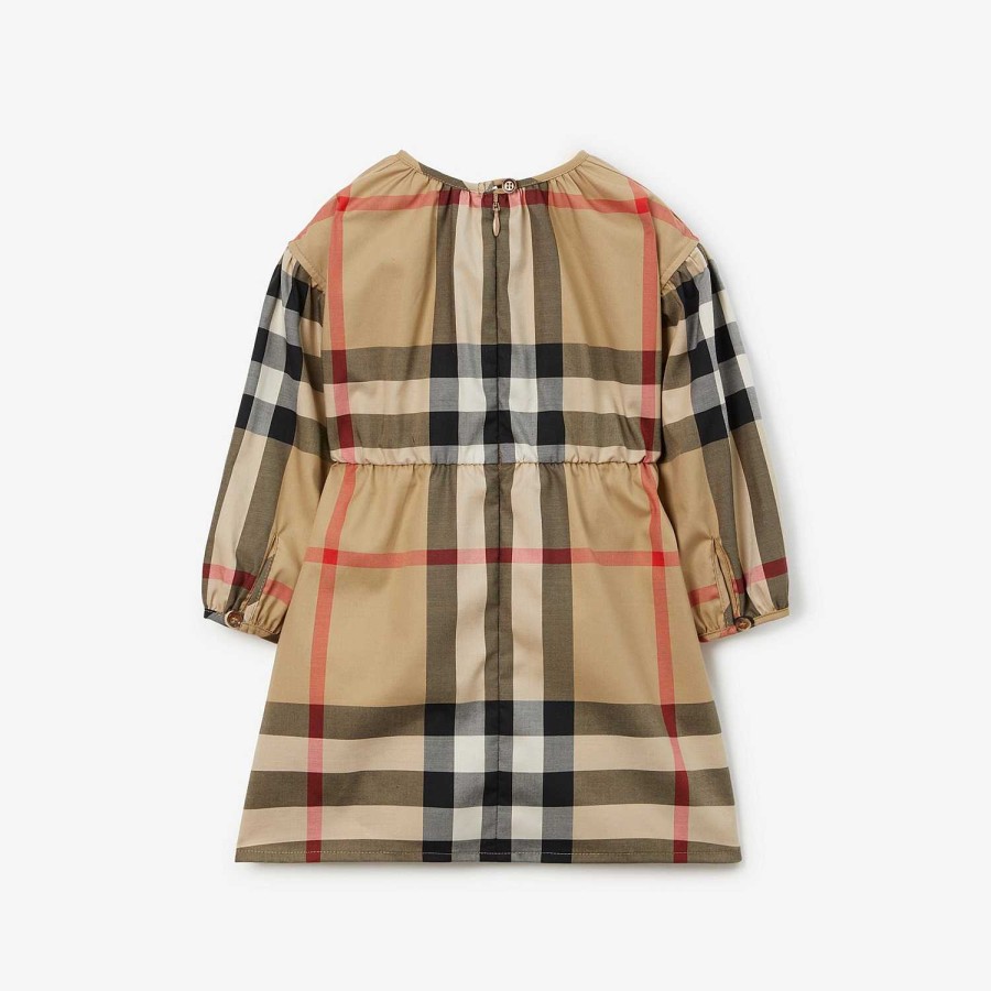 Barn Burberry Babypresenter|Klänningar | Rutig klänning i stretchig bomull Arkiv Beige