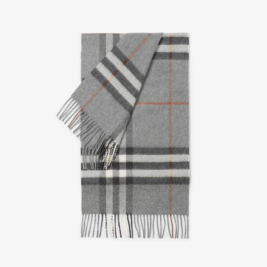 Män|Kvinnor Burberry Personliga presenter | Check Cashmere Scarf Grå