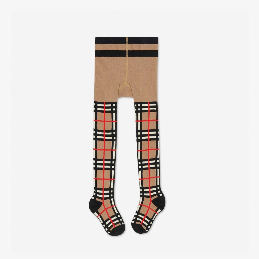 Barn Burberry Hattar & strumpor | Kolla Intarsia Cotton Blend Tights Arkiv Beige