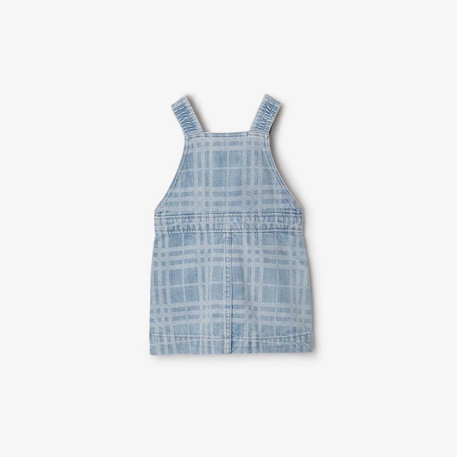 Barn Burberry Klänningar | Check Denim Pinafore Dress Ljusblå