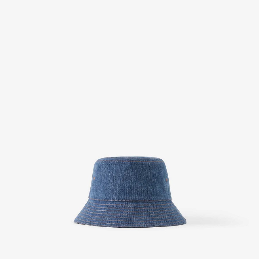 Män|Kvinnor Burberry Mössor & handskar|Denim | Denim Bucket Hat Tvättad indigo