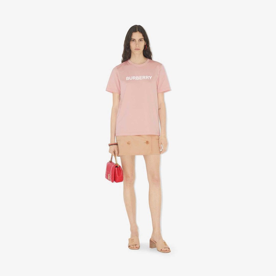 Kvinnor Burberry T-shirts | T-shirt i bomull med logotyptryck Sorbet Rosa