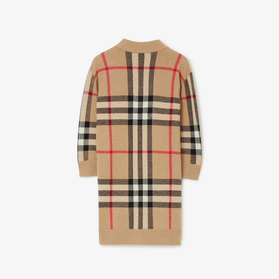 Barn Burberry Badkläder|Klänningar & Jumpsuits | Check Wool Cashmere Sweater Dress Arkiv Beige