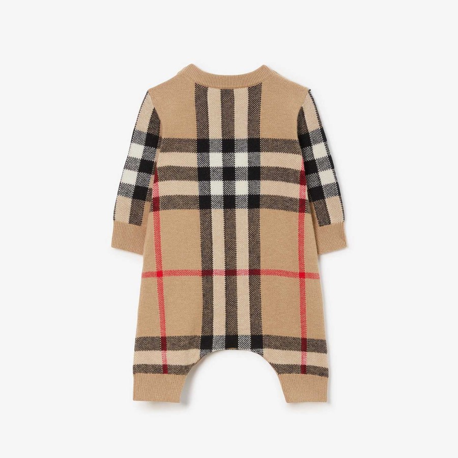 Barn Burberry Babypresenter|Växer och presentset | Check Ull Cashmere Jumpsuit Arkiv Beige