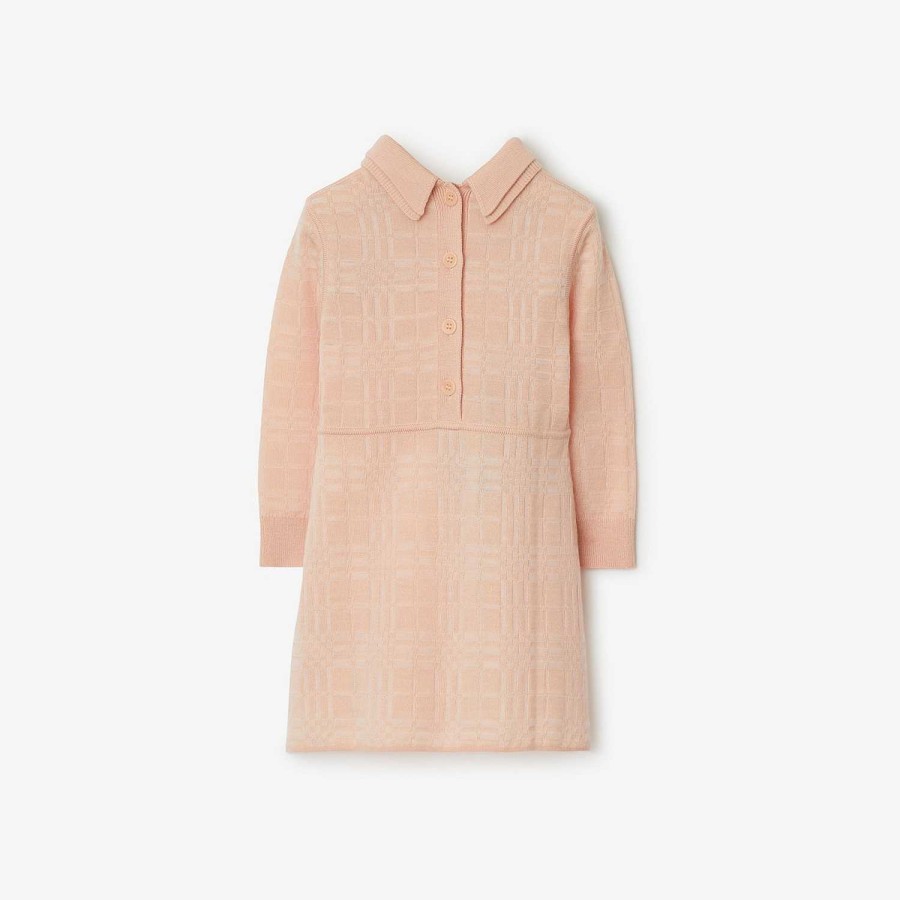 Barn Burberry Klänningar | Check Wool Blend Dress Korallrosa