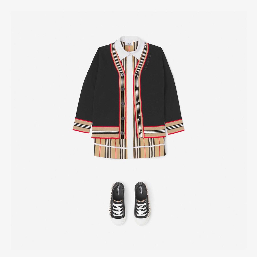 Barn Burberry Badkläder|Stickat & Cardigans | Icon Stripe Trim Wool Cardigan Svart