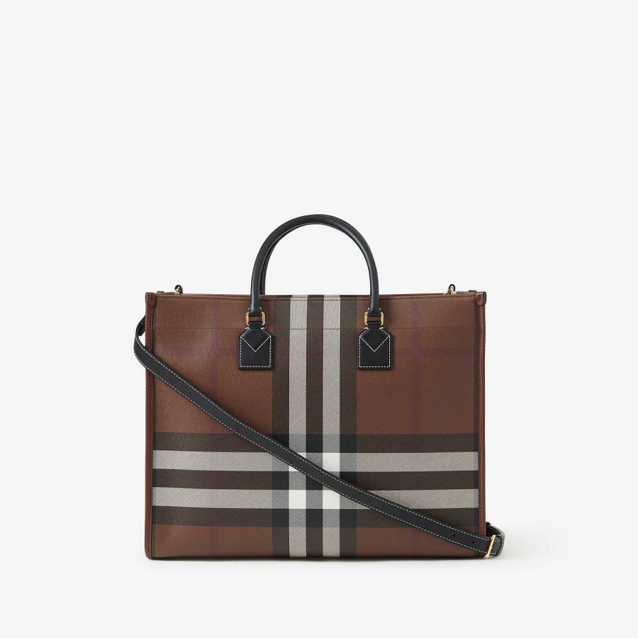 Kvinnor Burberry Personliga presenter|Check|Tote | Mellanstor Freya Tote Mörk björkbrun