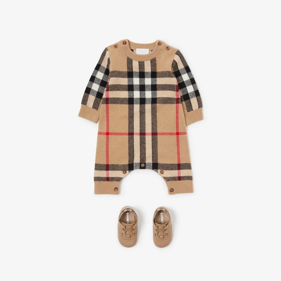 Barn Burberry Babypresenter|Växer och presentset | Check Ull Cashmere Jumpsuit Arkiv Beige