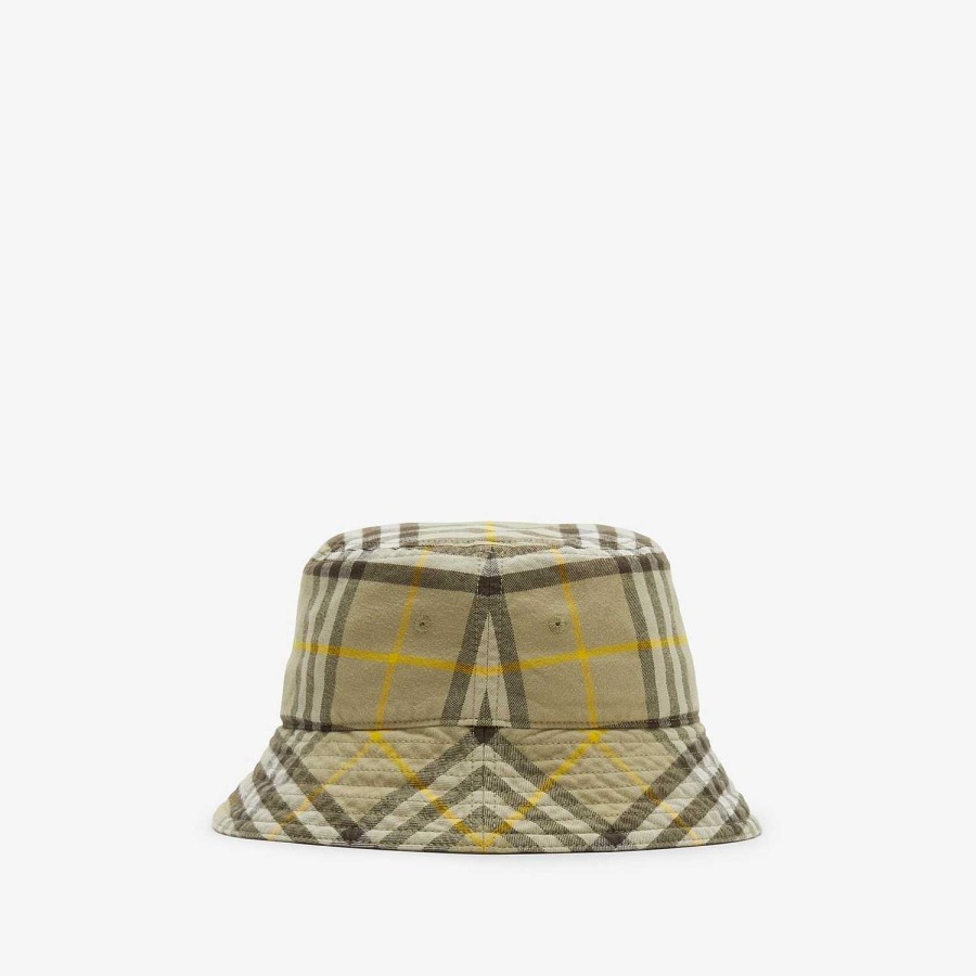 Män|Kvinnor Burberry Mössor & handskar | Check Bucket Hat i bomull Jägare