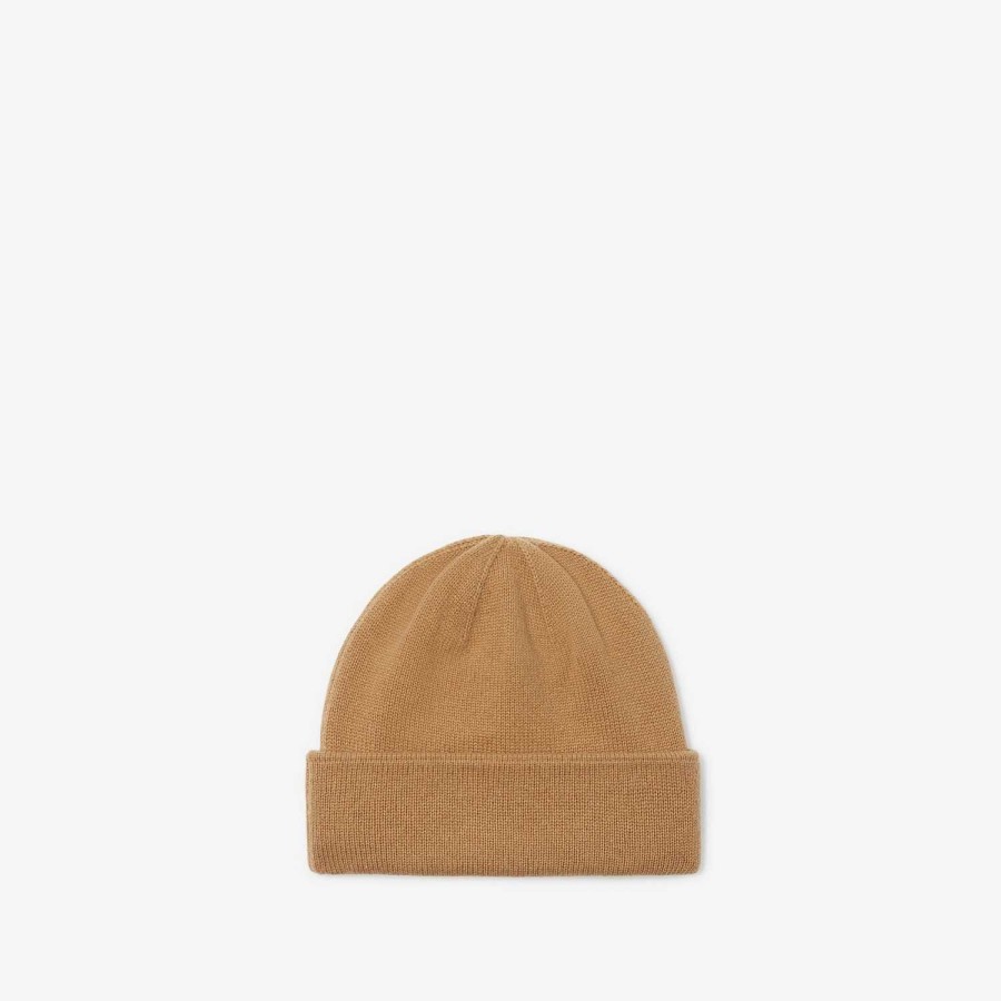 Män|Kvinnor Burberry Mössor & handskar | Oak Leaf Crest Cashmere Beanie Kamel