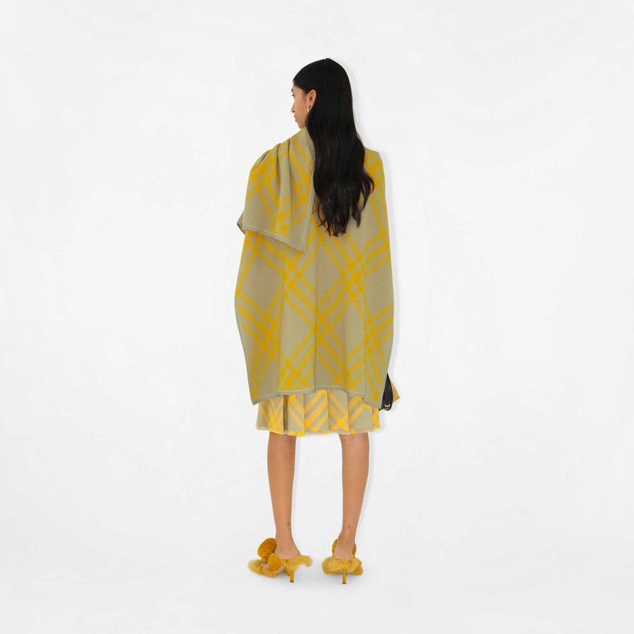 Kvinnor Burberry Capes | Kolla Wool Cape Jägare/Mimosa