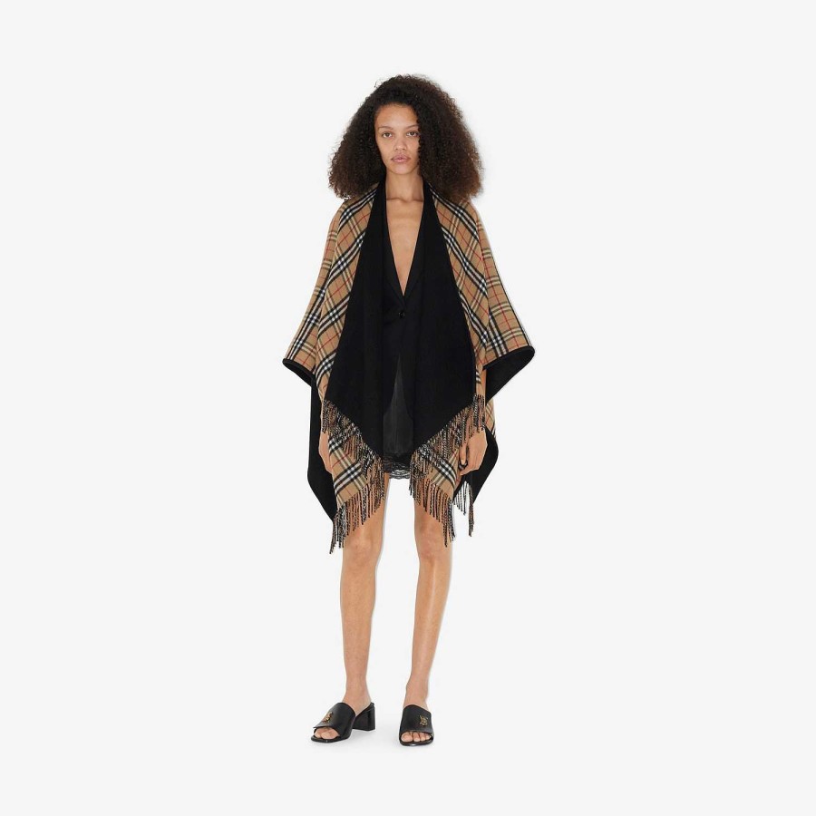 Kvinnor Burberry Capes | Kolla Wool Reversible Cape Svart