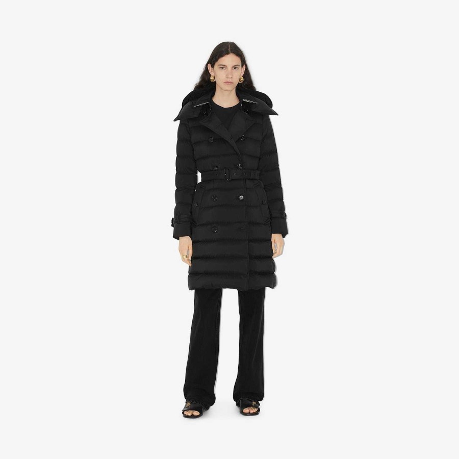 Kvinnor Burberry Pufferjackor|Kaffor och jackor | Nylon Puffer Coat Svart