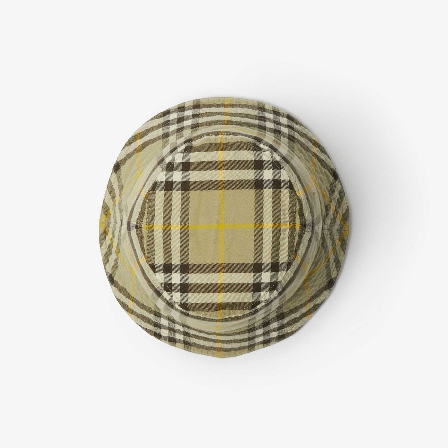 Män|Kvinnor Burberry Mössor & handskar | Check Bucket Hat i bomull Jägare