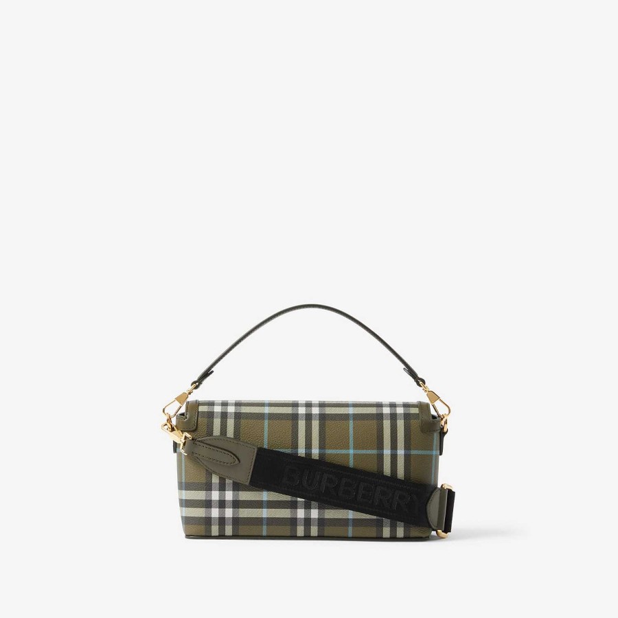 Kvinnor Burberry Check|Crossbody | Anteckningsväska med övre handtag Olivgrön