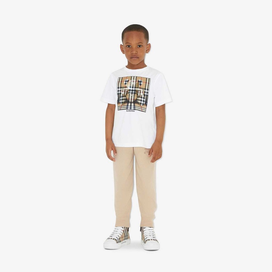 Barn Burberry Badkläder|Polos & T-shirts|Toppar | Thomas Bear T-shirt i bomull Vit/Arkiv Beige