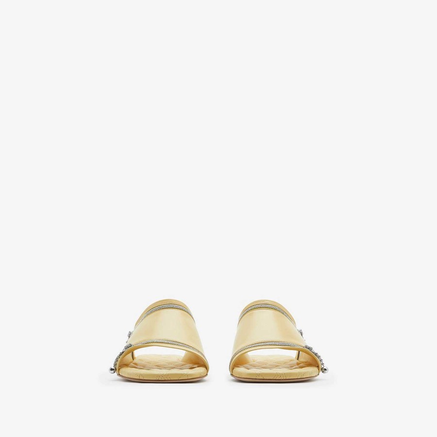 Kvinnor Burberry Sandaler | Peep Slides i läder Påsklilja