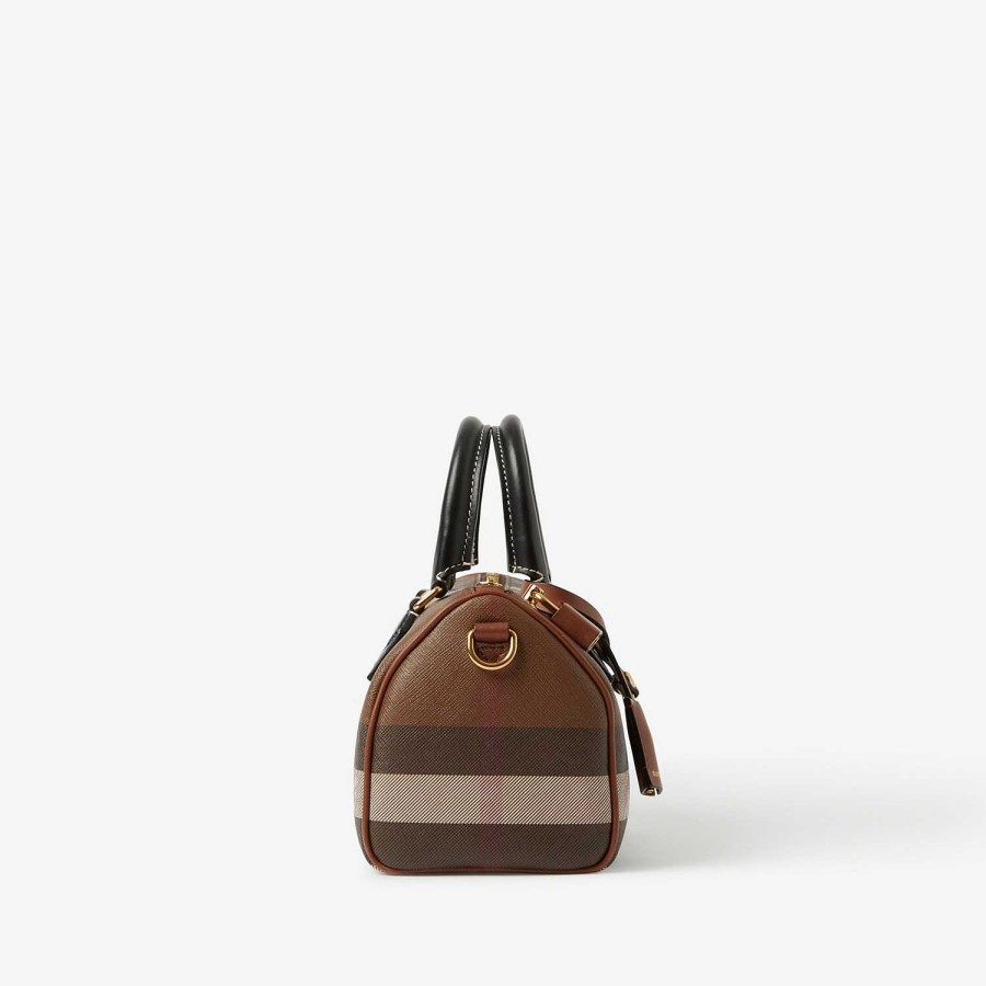 Kvinnor Burberry Personliga presenter|Mini|Check|Crossbody | Mini Check Bowling Bag Mörk björkbrun