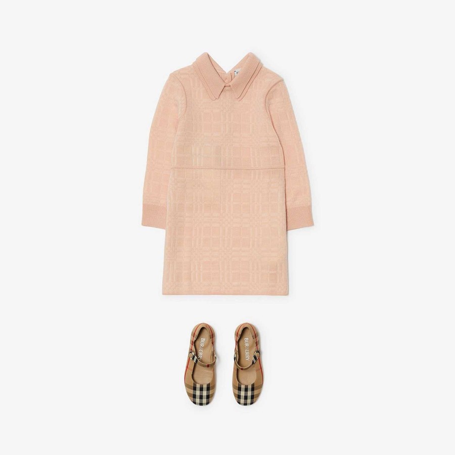 Barn Burberry Klänningar | Check Wool Blend Dress Korallrosa