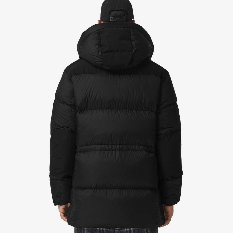 Män Burberry Pufferjackor|Kaffor och jackor | Logotyp Applikation Nylon Puffer Coat Svart