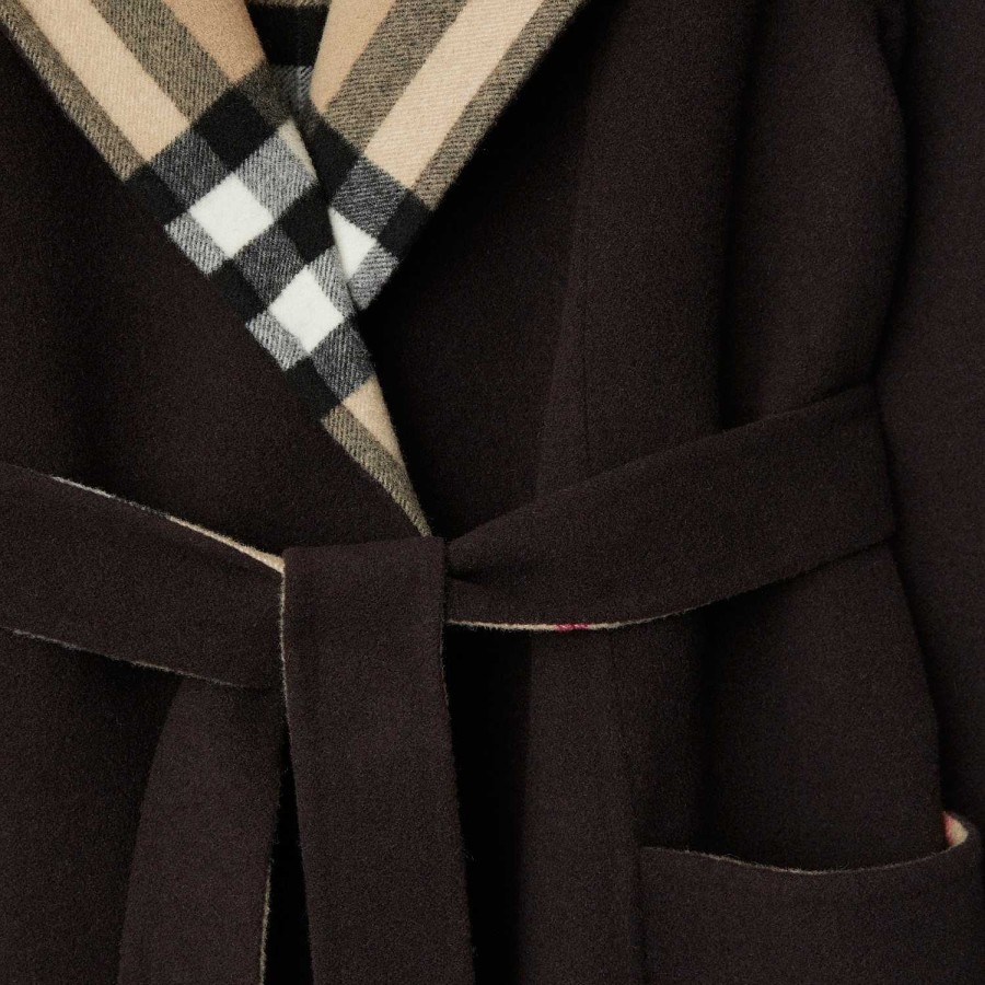 Kvinnor Burberry Kappor & Jackor | Wrap Coat av ull Mörk Otter/Arkivbeige