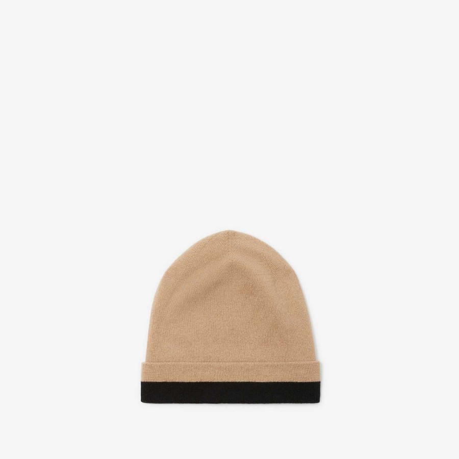 Män|Kvinnor Burberry Mössor & handskar | Logo Intarsia Cashmere Beanie Arkiv Beige/Svart