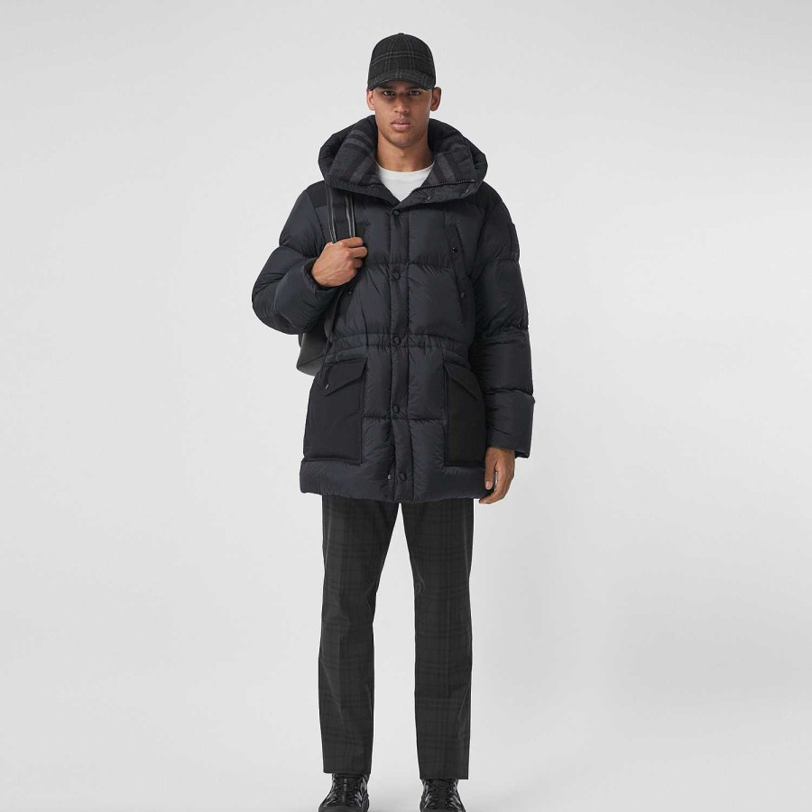 Män Burberry Pufferjackor|Kaffor och jackor | Logotyp Applikation Nylon Puffer Coat Kolgrå