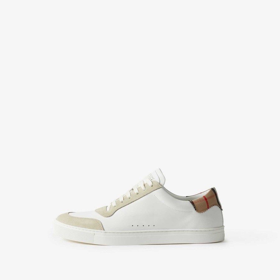 Män Burberry Sneakers | Sneakers i läder, mocka och rutig bomull Neutral vit