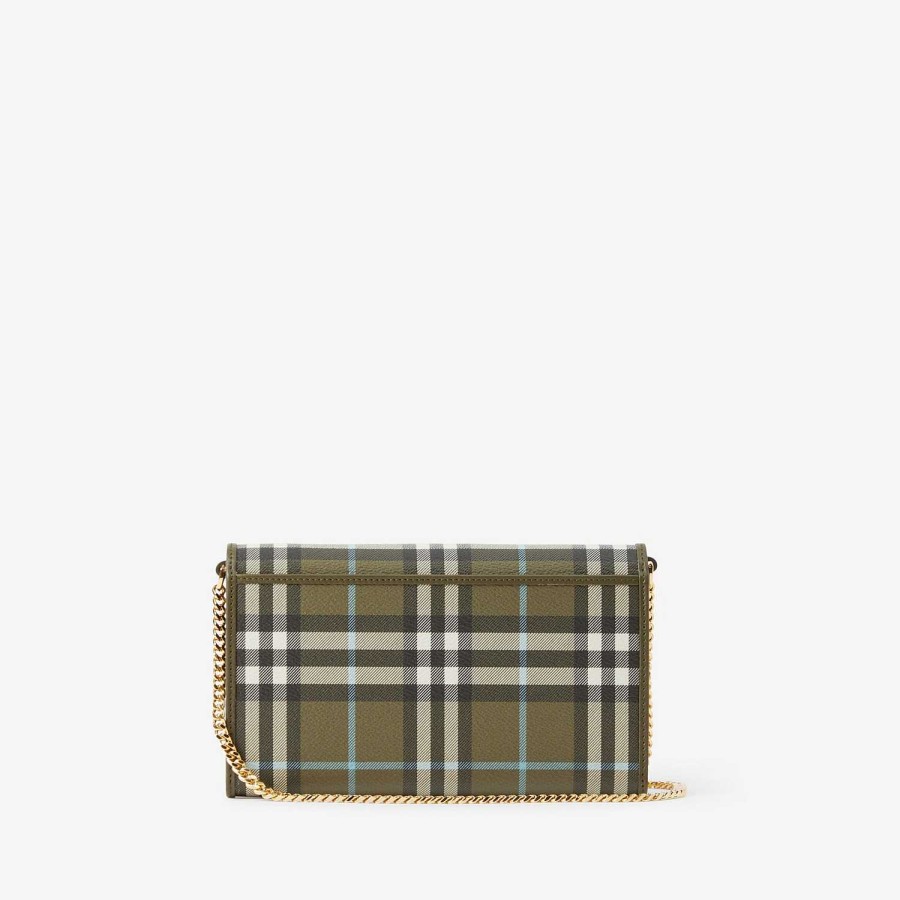 Kvinnor Burberry Plånböcker & kortfodral|Mini | Checkplånbok med kedjerem Olivgrön