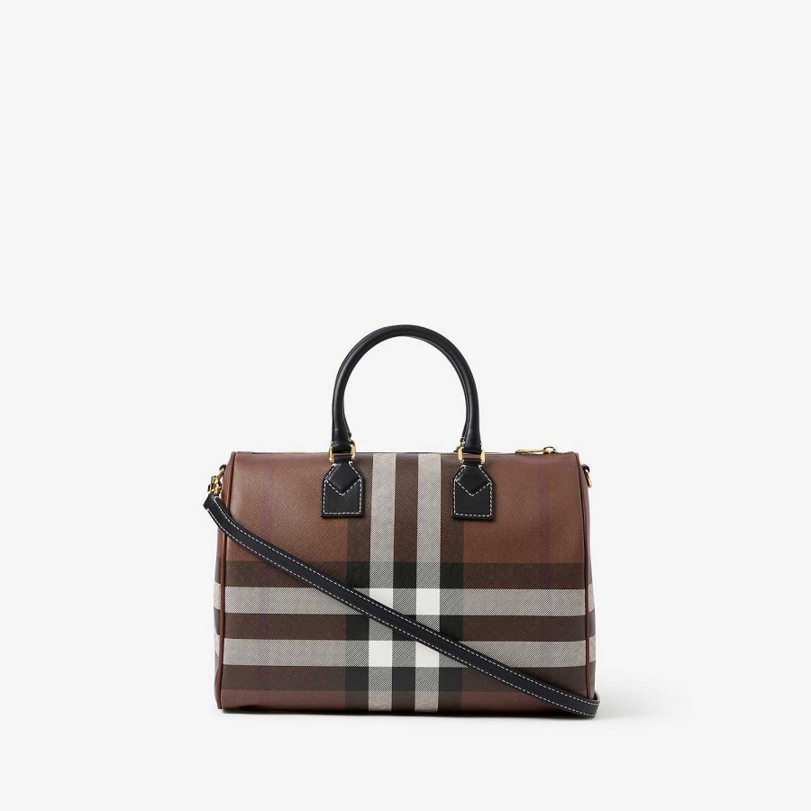 Kvinnor Burberry Personliga presenter|Check|Crossbody | Medium rutig bowlingväska Mörk björkbrun