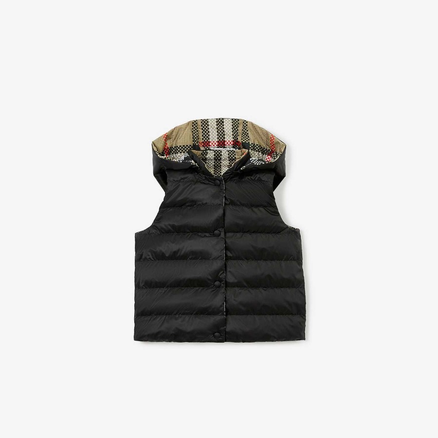 Barn Burberry Badkläder|Kaffor & Jackor | Vändbar Check Puffer Gilet Arkiv Beige