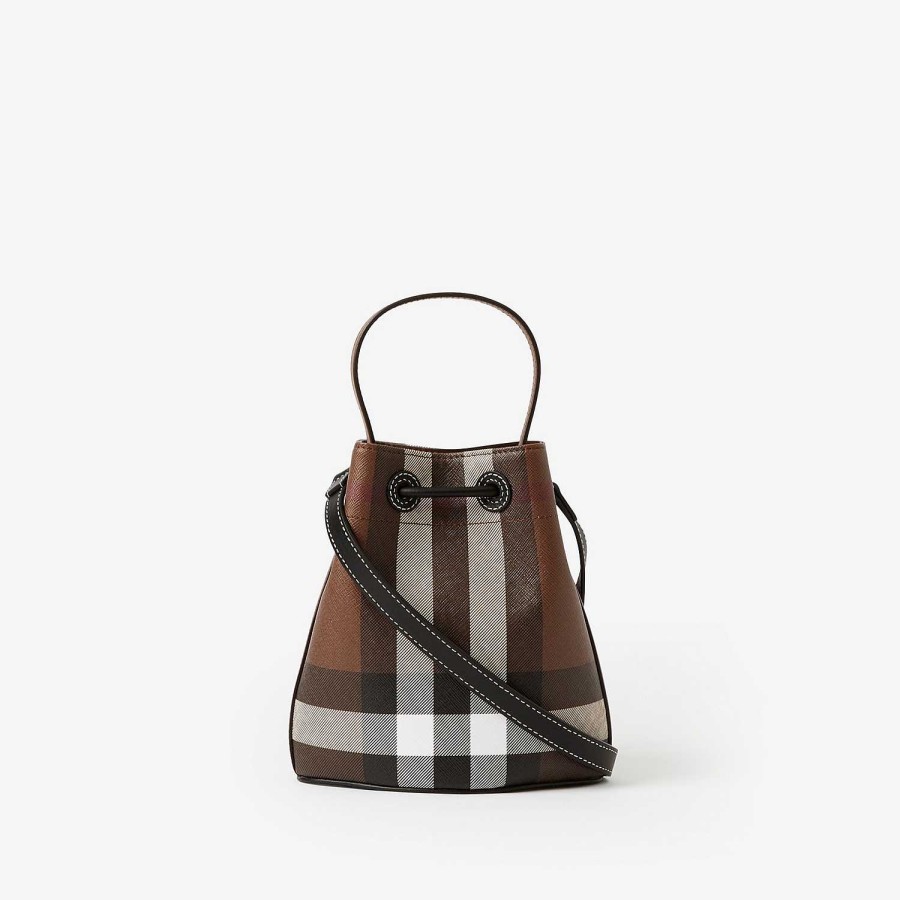 Kvinnor Burberry Mini|Check|Crossbody | Mini Tb Bucket Bag Mörk björkbrun