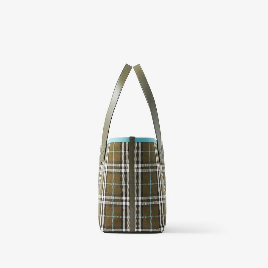 Kvinnor Burberry Check|Tote|Axla | Mellanstor London tygväska Olivgrön