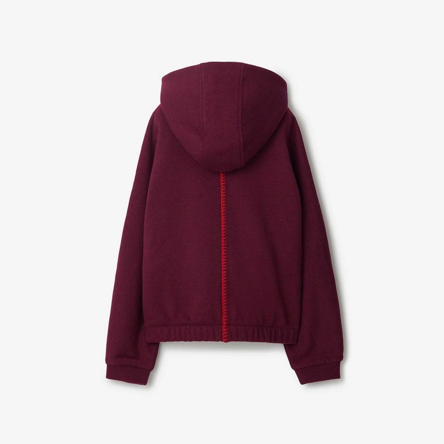 Barn Burberry Badkläder|Tröjor och tröjor | Hoodie med dragkedja i bomull Claret Melange