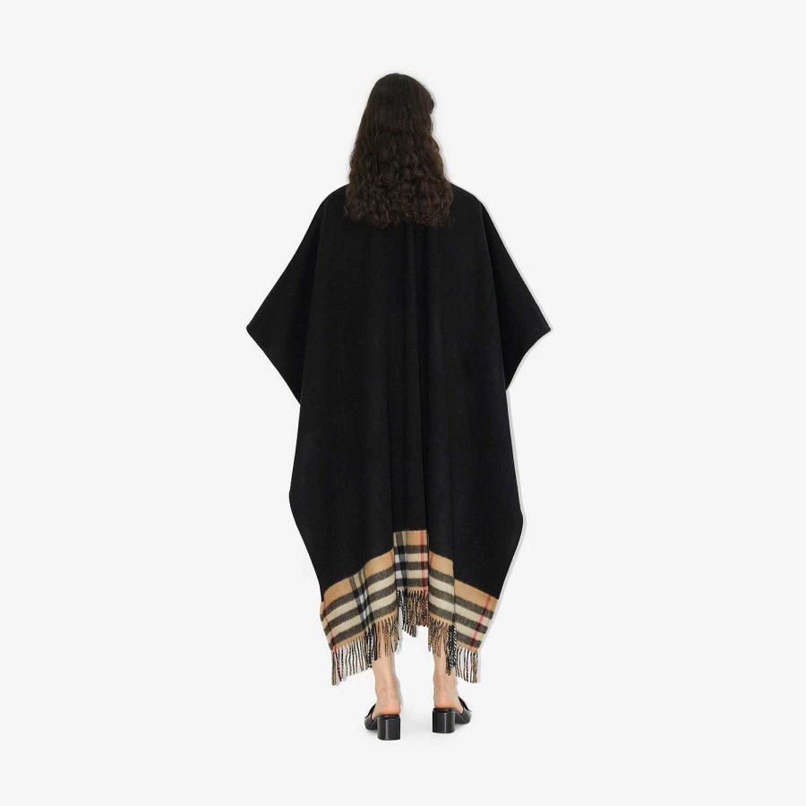 Kvinnor Burberry Kapor|Kaffor och jackor | Check Wool Cashmere Cape Svart