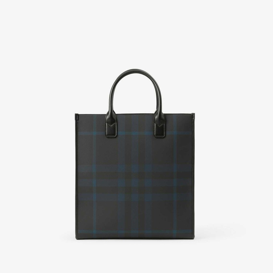 Män Burberry Check|Tote | Smal vertikal Denny Tote Marin