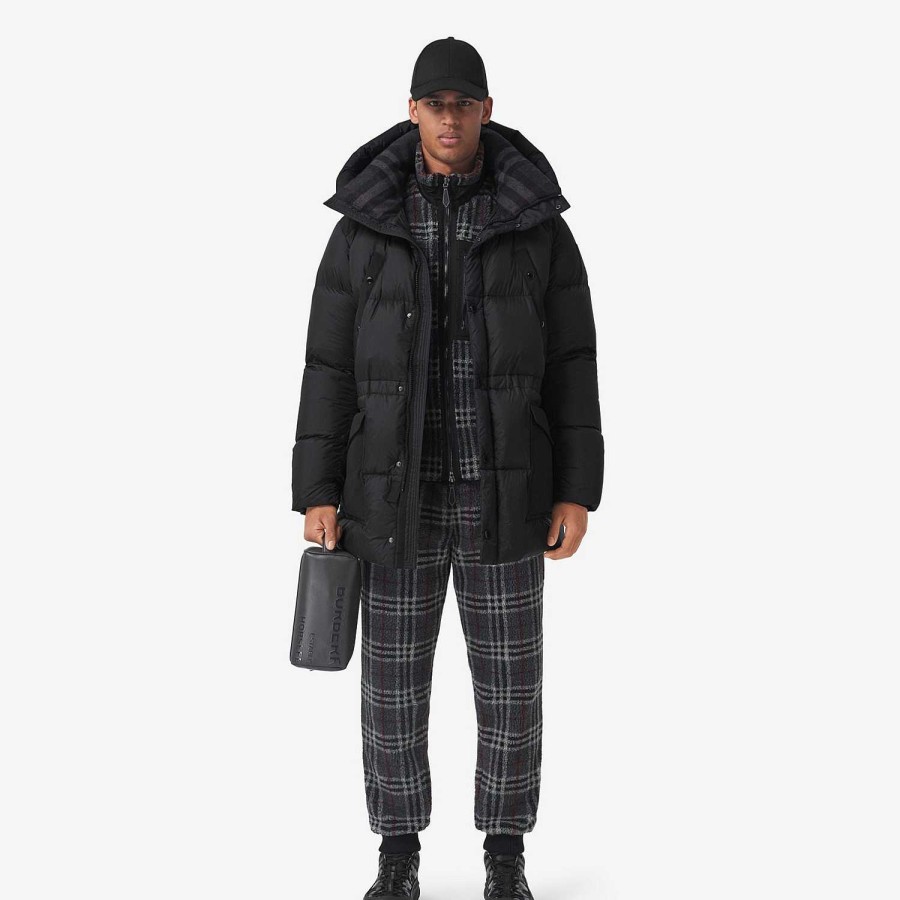 Män Burberry Pufferjackor|Kaffor och jackor | Logotyp Applikation Nylon Puffer Coat Svart