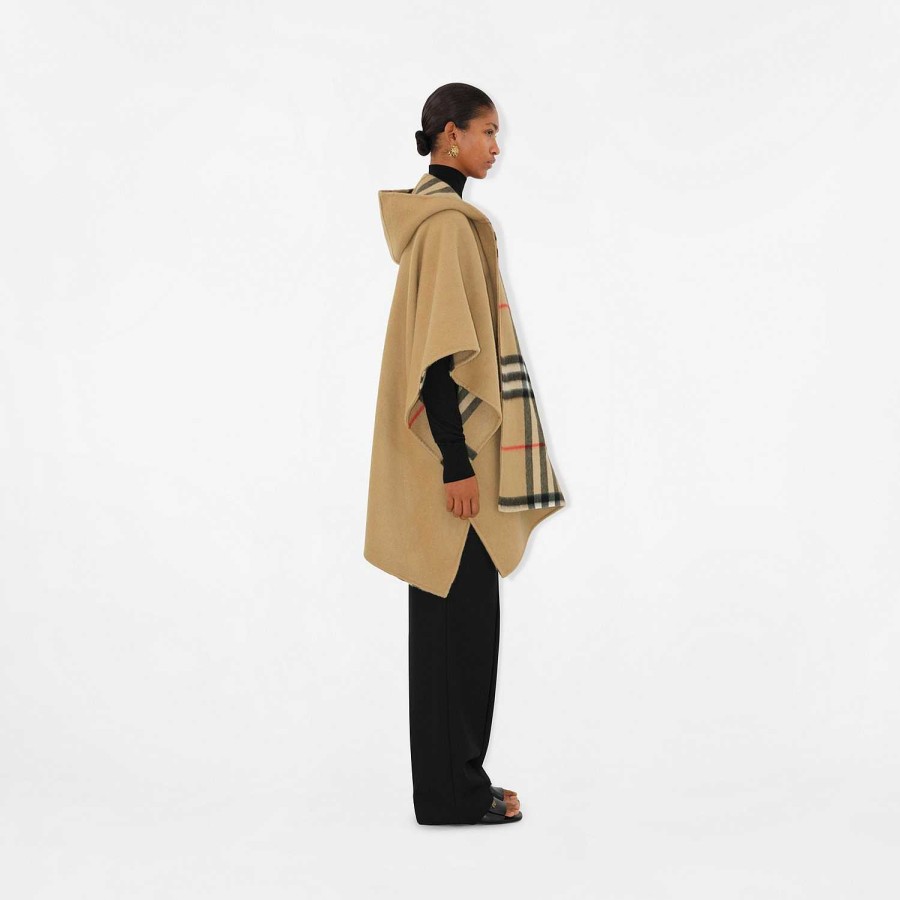 Kvinnor Burberry Capes | Ekd Cashmere Hooded Cape Arkiv Beige