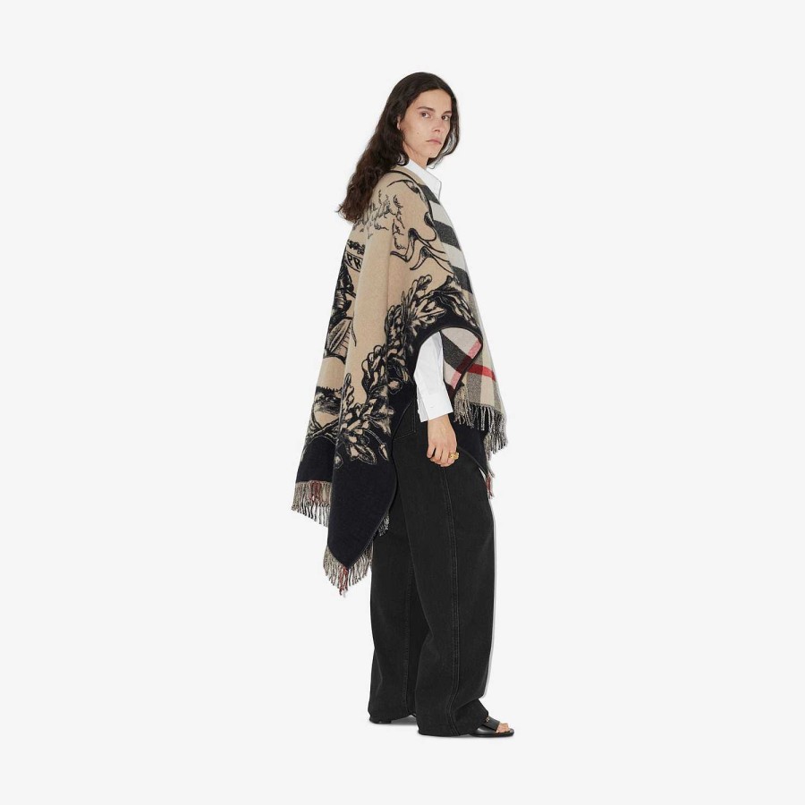 Kvinnor Burberry Kapor|Kaffor och jackor | Ekd Wool Cape Arkiv Beige